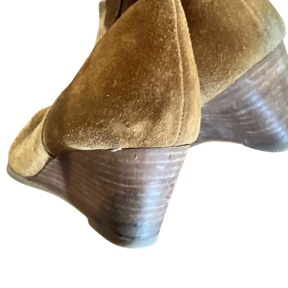 Franco Sarto Wedge Booties Womens 9.5 Chestnut Brown Suede Leather Fall Shoe - Picture 6 of 9